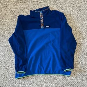Men’s Patagonia Fleece Quarter Snap Pullover | XXL | Blue + Floral Trim